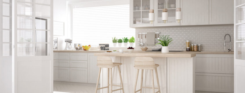 Scandinavian,Classic,Kitchen,With,Wooden,And,White,Details,,Minimalistic,Interior